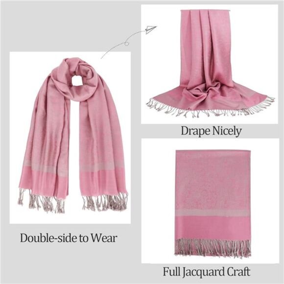 Silky Paisley Pashmina Shawl Scarf-Women's Soft Double-side Jacquard - Picture 5 of 6